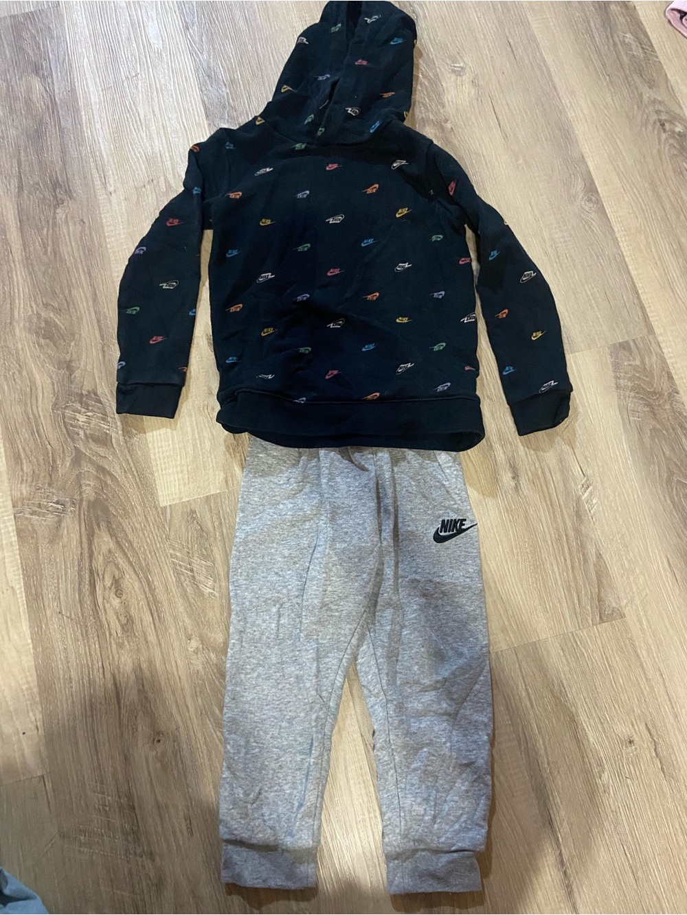 Nike Black Hoodie with Multicolor Mini Logos & Gray Sweatpants